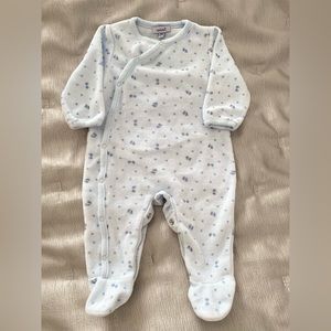 EUC⭐️Verlour Footie/Babygrow from Absorba, pale blue with baby footprints